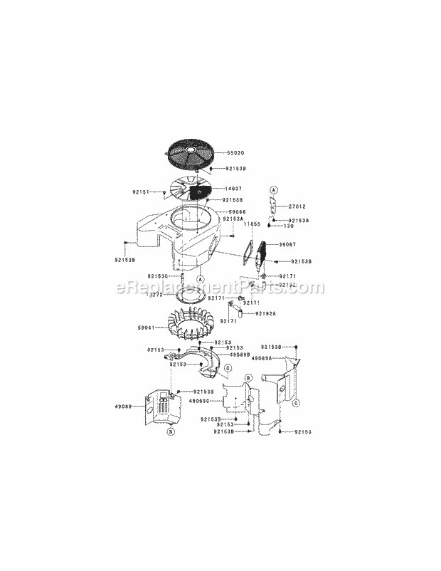 Kawasaki Fx850-S11 Cooling Equipment Diagram and Parts List for S6031-KW 53DI8DU6050-31HP Cub Cadet Lawn Tractor